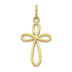 14k Yellow Gold Small Ribbon Cross Religious Pendant fine designer jewelry for men and women