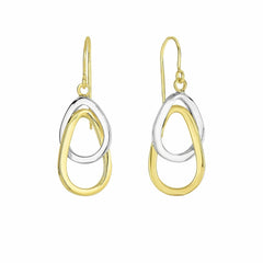 14K Yellow And White Gold Hanging Tear Drop Earrings