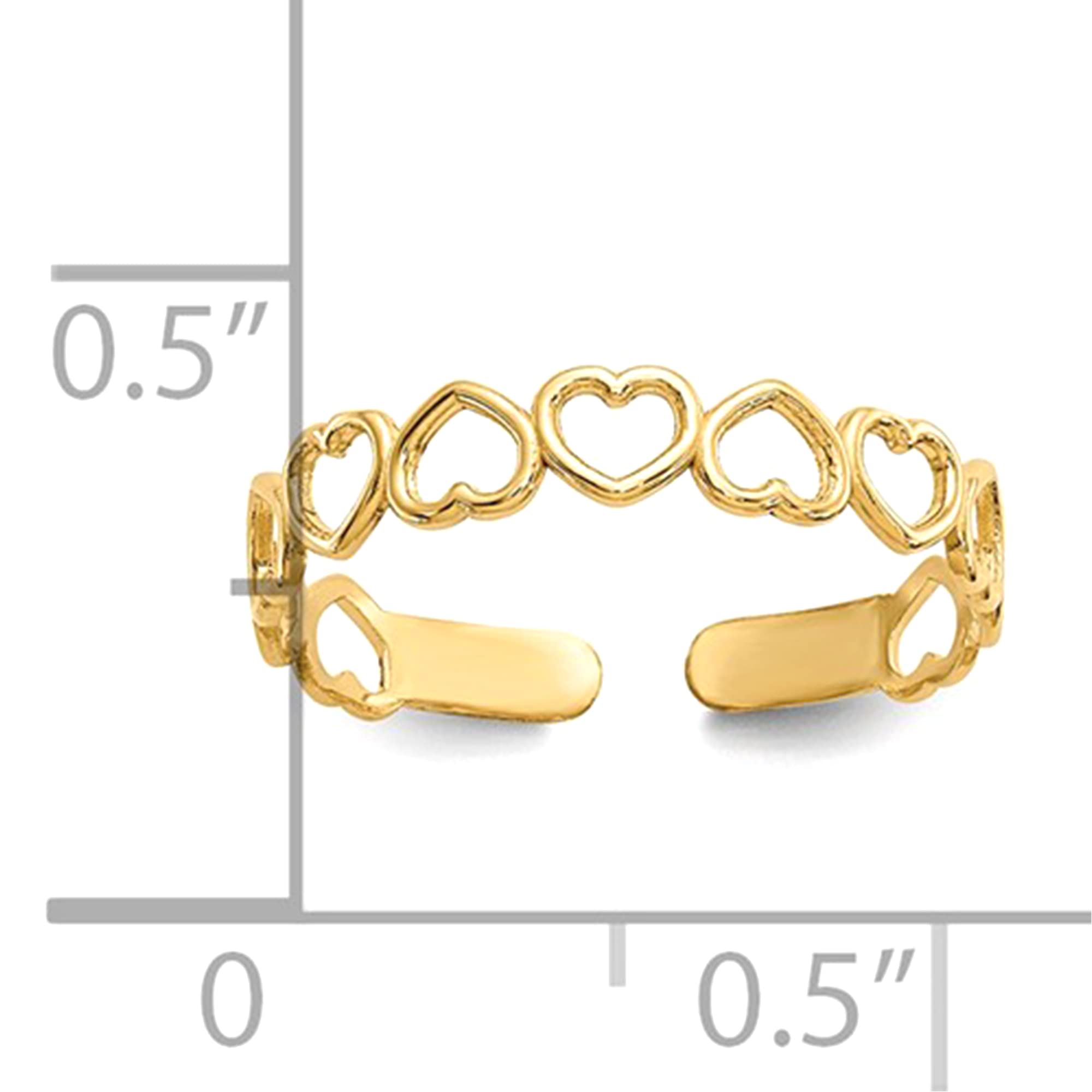 14k Yellow Gold Hearts Open Adjustable Toe Ring fine designer jewelry for men and women