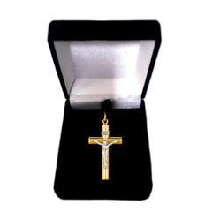 14k 2 Tone Gold Round Tube Crucifix Pendant fine designer jewelry for men and women