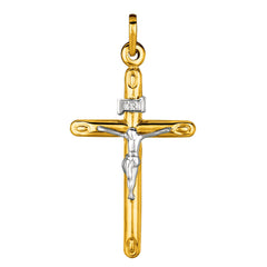 14k 2 Tone Gold Round Tube Crucifix Pendant fine designer jewelry for men and women