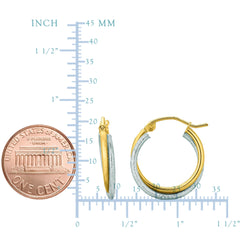 14K Yellow And White Gold Double Row Hoop Earrings, Diameter 20mm