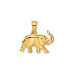 14k Yellow Gold Elephant Pendant, 17x17mm