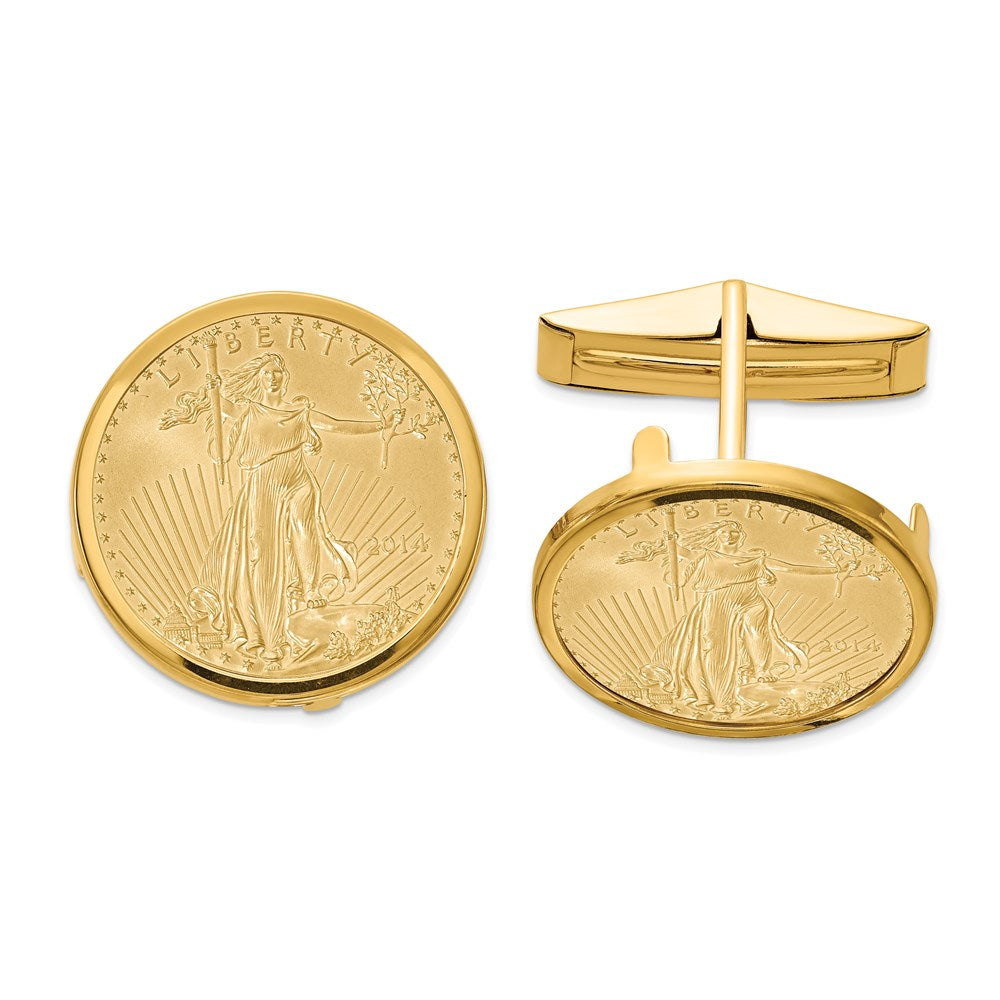 Wideband Distinguished Coin Jewelry 14k Real Gold Men's Polished Classic Mounted 1/10oz American Eagle Coin Bezel Cuff Links fine designer jewelry for men and women