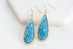 Druzy Collection - Azure Quartz Drop Earrings fine designer jewelry for men and women