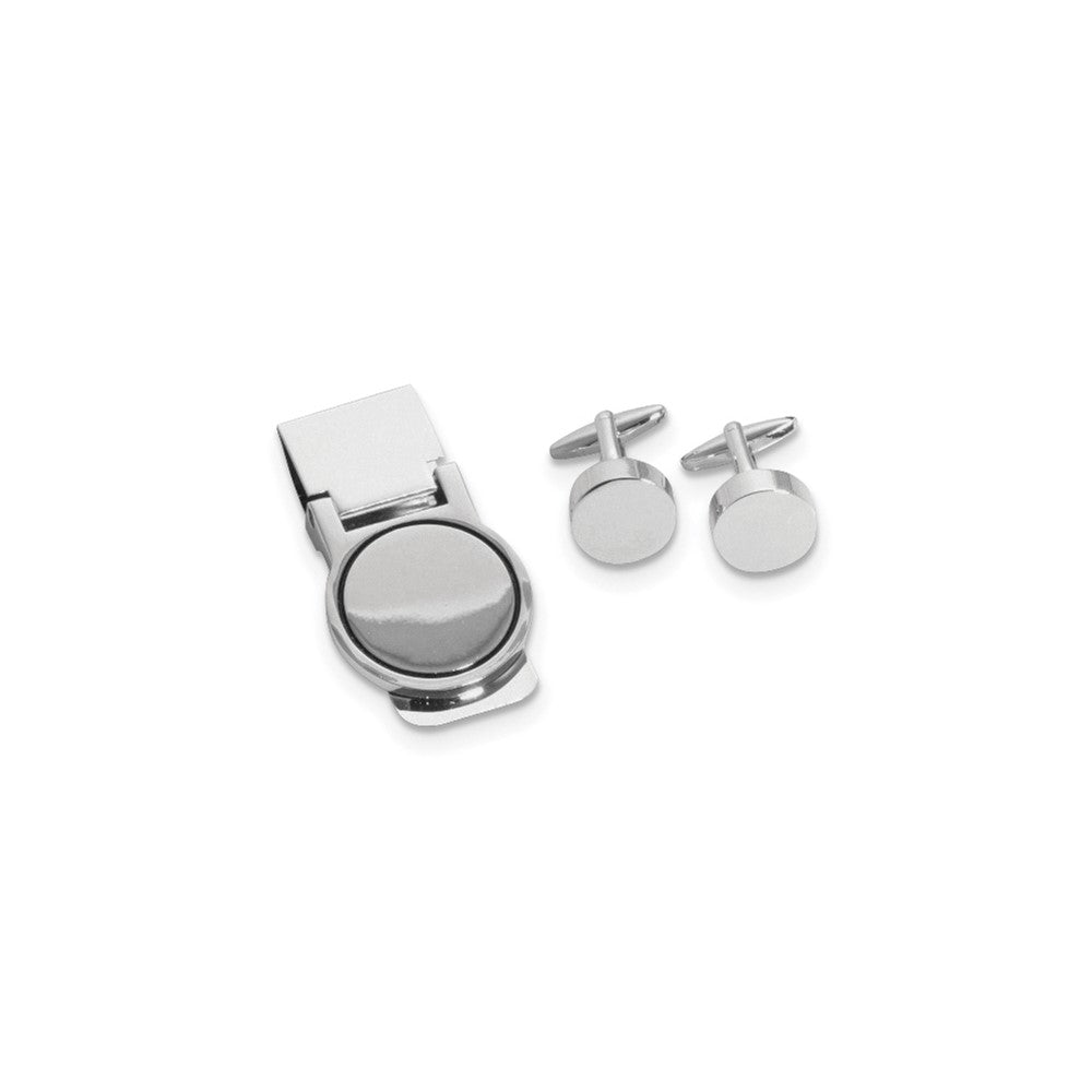 Silver-Plated Circular Design Engravable Cuff Link and Money Clip Set fine designer jewelry for men and women