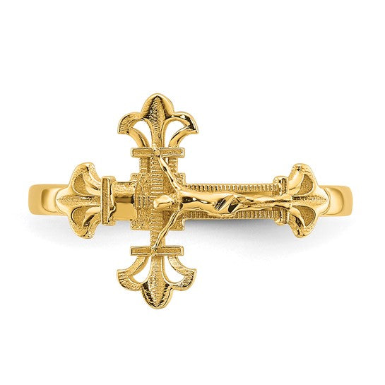 14K Real Yellow Gold Diamond Cut Crucifix Ring, Size 7 fine designer jewelry for men and women