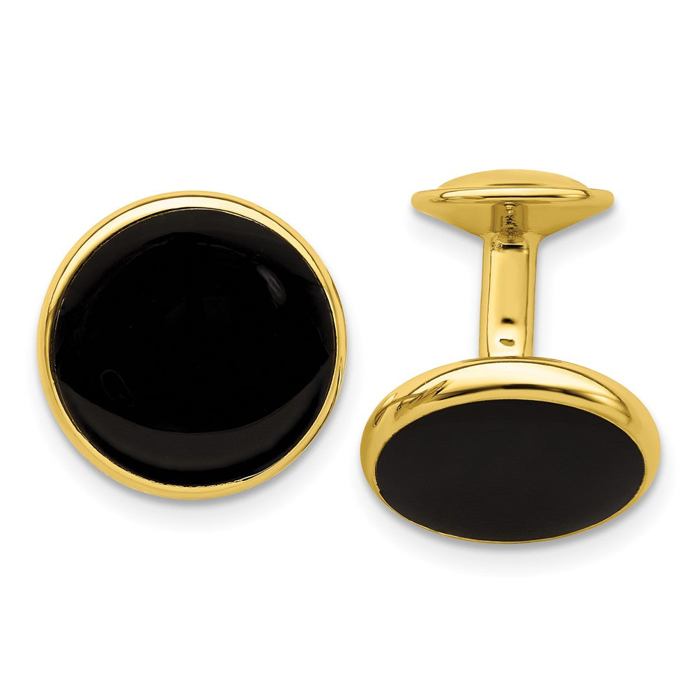 Kelly Waters Gold-plated Black Epoxy Round Cuff Links fine designer jewelry for men and women