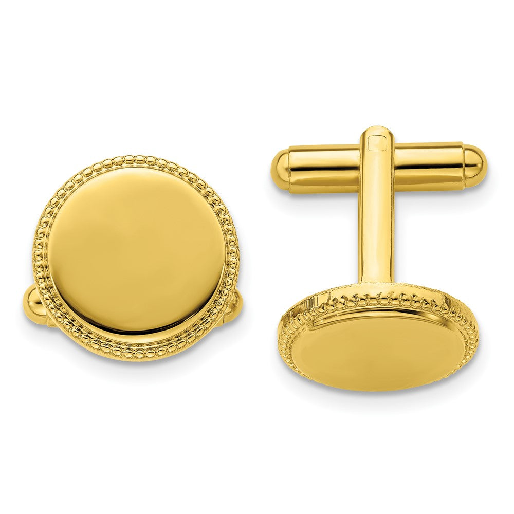 Kelly Waters Gold-plated Polished Beaded Round Engravable Cuff Links fine designer jewelry for men and women