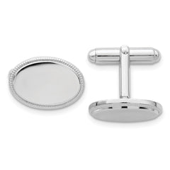 Kelly Waters Rhodium-plated Polished Beaded Oval Engravable Cuff Links fine designer jewelry for men and women