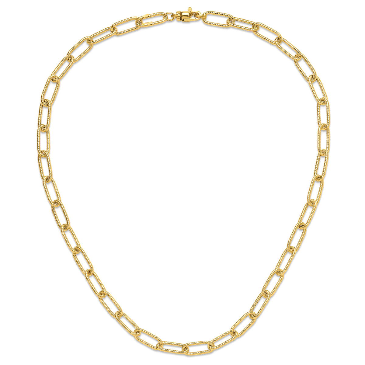 14k Real Yellow Gold Oval Link Paperclip Necklace, 6mm, 18" fine designer jewelry for men and women