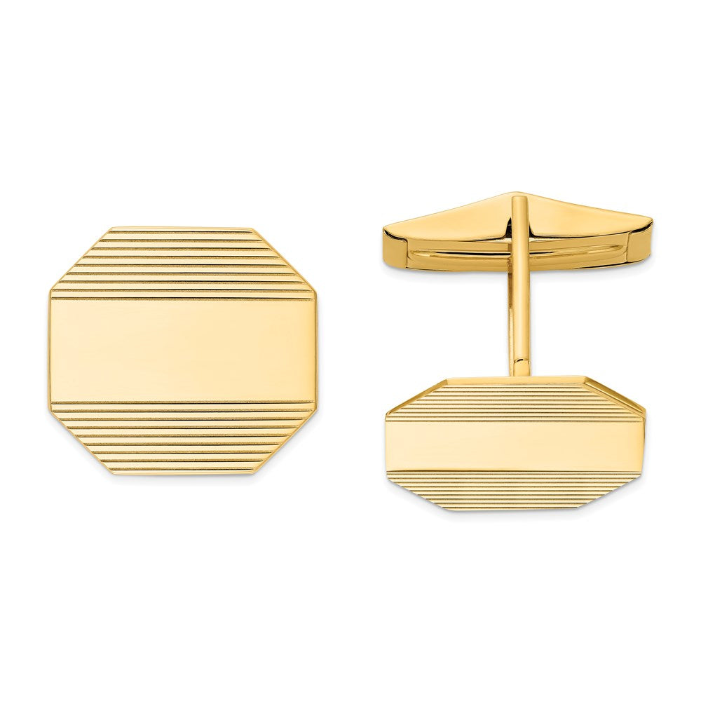 14k Real Gold Men's Rectangular Octagon With Line Design Cuff Links fine designer jewelry for men and women