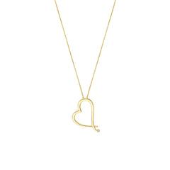 14k Yellow Gold Heart Diamond Adjustable Necklace, 18"