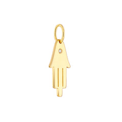 14K Yellow Gold Hamsa Diamond Pendant, 18mm