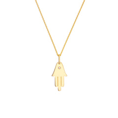 14K Yellow Gold Hamsa Diamond Pendant, 18mm