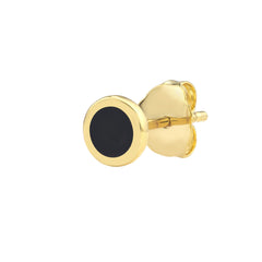 14k Yellow Gold Onyx Enamel Circle Stud Earrings, 5mm