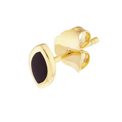 14k Yellow Gold Black Enamel Marquise Stud Earrings, 5mm