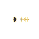 14k Yellow Gold Black Enamel Marquise Stud Earrings, 5mm