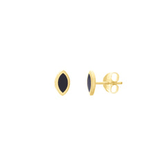 14k Yellow Gold Black Enamel Marquise Stud Earrings, 5mm