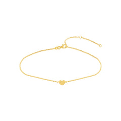 14k Yellow Gold Heart Anklet, 10 Inch Chain Length, Dainty Rolo Link