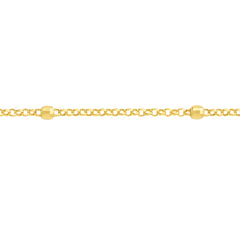 14k Yellow Gold Bead Station Rolo Chain Adjustable Anklet, 10"