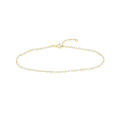 14K Yellow Gold Anklet with White Enamel Beads, Chain Style, 10 Inches