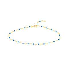 14K Yellow Gold Anklet with White Enamel Beads, Chain Style, 10 Inches