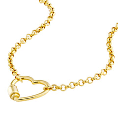 14k Yellow Gold Faux Carabiner Heart on Rolo Necklace, 18"