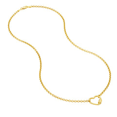 14k Yellow Gold Faux Carabiner Heart on Rolo Necklace, 18"