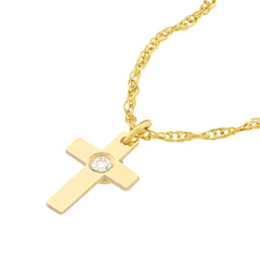 14k Yellow Gold Diamond Cross Pendant Necklace, Adjustable Chain 16-18 Inches