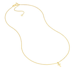 14k Yellow Gold Diamond Cross Pendant Necklace, Adjustable Chain 16-18 Inches