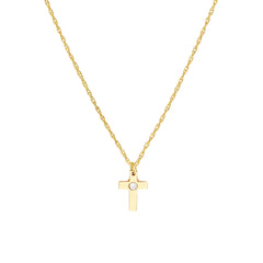 14k Yellow Gold Diamond Cross Pendant Necklace, Adjustable Chain 16-18 Inches