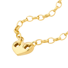 14k Yellow Gold Heart Puff Mariner And Oval Rolo Necklace, 18"