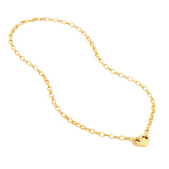 14k Yellow Gold Heart Puff Mariner And Oval Rolo Necklace, 18"
