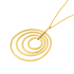 14k Yellow Gold Concentric Circle Pendant Adjustable Necklace, 18"