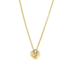 14k Yellow and White Gold Heart Pendant Adjustable Necklace, 18"