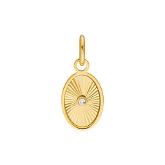 14K Yellow Gold Diamond Oval Pendant,15mm