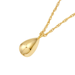 14k Yellow Gold Teardrop Pendant Necklace, Puffy Design, 18 Inch Adjustable Chain