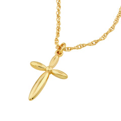 14k Yellow Real Gold Puffy Cross Pendant Necklace, 18"