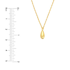 14k Yellow Gold Teardrop Pendant Necklace, Puffy Design, 18 Inch Adjustable Chain