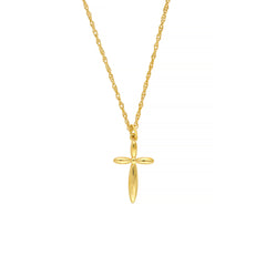 14k Yellow Real Gold Puffy Cross Pendant Necklace, 18"