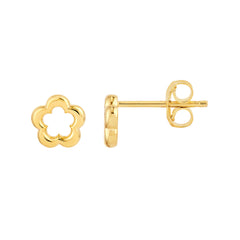 14k Yellow Gold Open Flower Stud Earrings, 6mm
