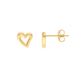 14K Yellow Gold Open Heart Stud Earrings, 6mm