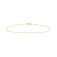14k Solid Gold Faceted Bead Saturn Chain Anklet, 10" Length