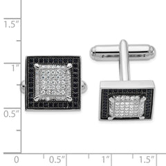Brilliant Embers Sterling Silver Rhodium-plated 162 Stone Micro Pav’??? Black and White CZ Cuff Links fine designer jewelry for men and women