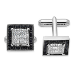 Brilliant Embers Sterling Silver Rhodium-plated 162 Stone Micro Pav’??? Black and White CZ Cuff Links fine designer jewelry for men and women