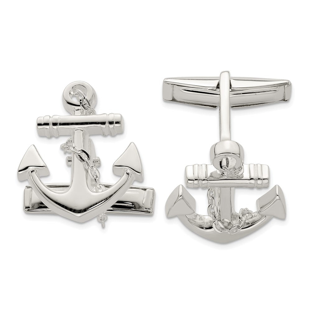 Sterling Silver Anchor with dangle rope Cufflinks fine designer jewelry for men and women