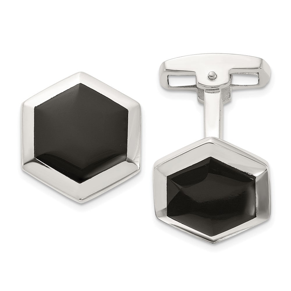 Sterling Silver Polished Onyx Hexagon Cuff Links fine designer jewelry for men and women