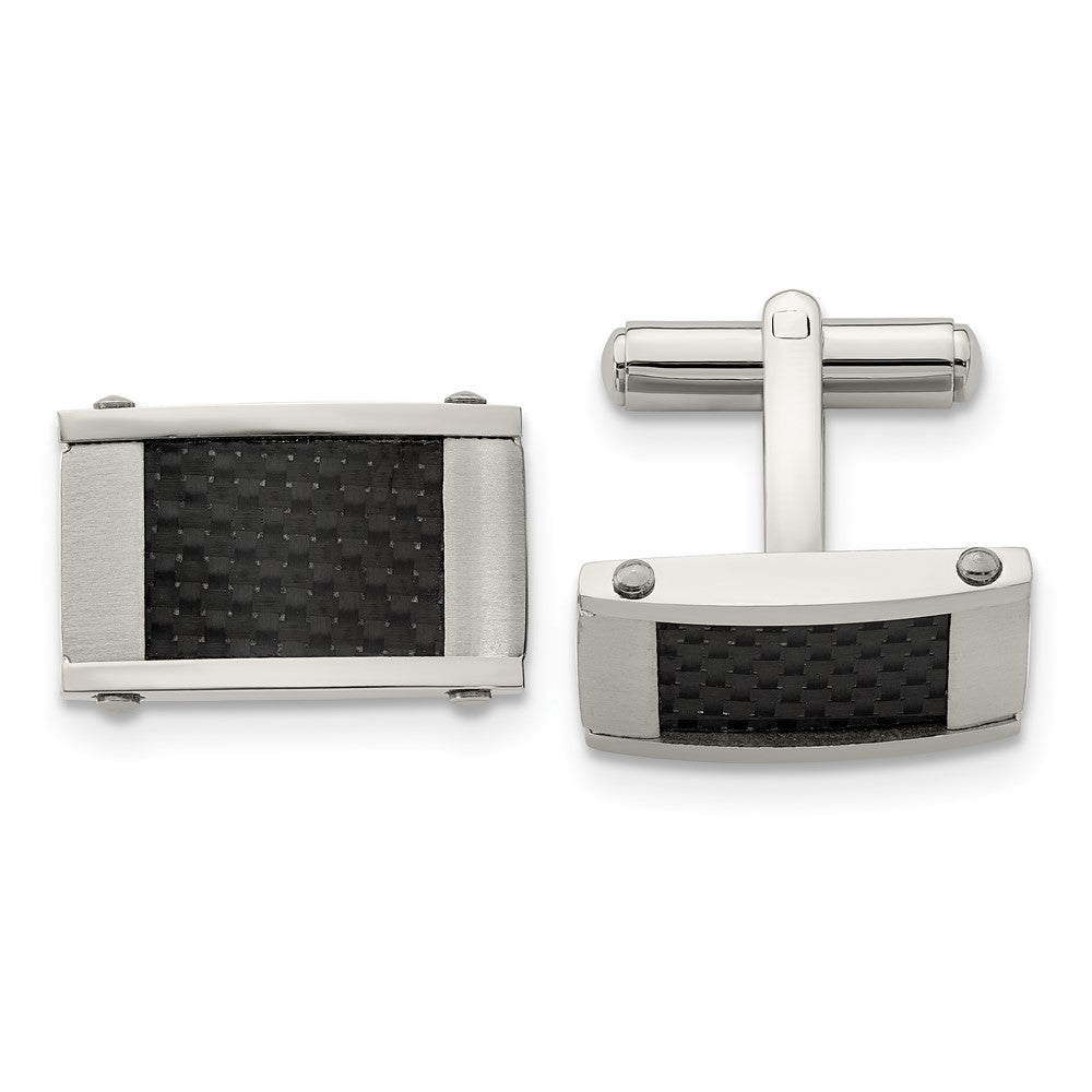 Chisel Stainless Steel Brushed and Polished Black Carbon Fiber Inlay Cufflinks fine designer jewelry for men and women