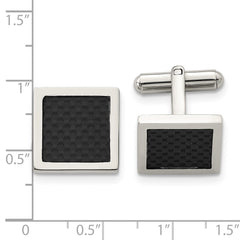 Chisel Stainless Steel Polished Black Carbon Fiber Inlay Square Cufflinks fine designer jewelry for men and women